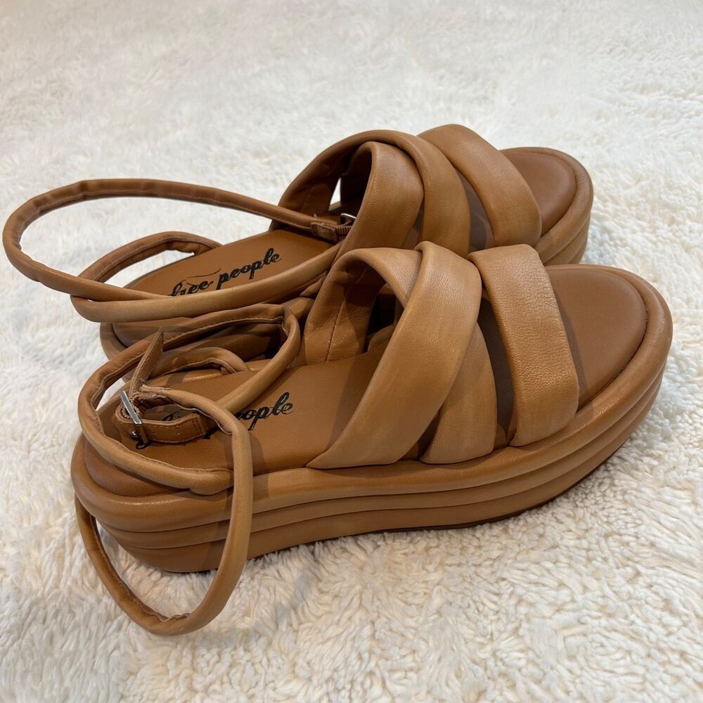 Free People Harper Platform Puffy Ankle Strap Sandal Leather Tan 39.5 Boho Indie - Picture 4 of 6
